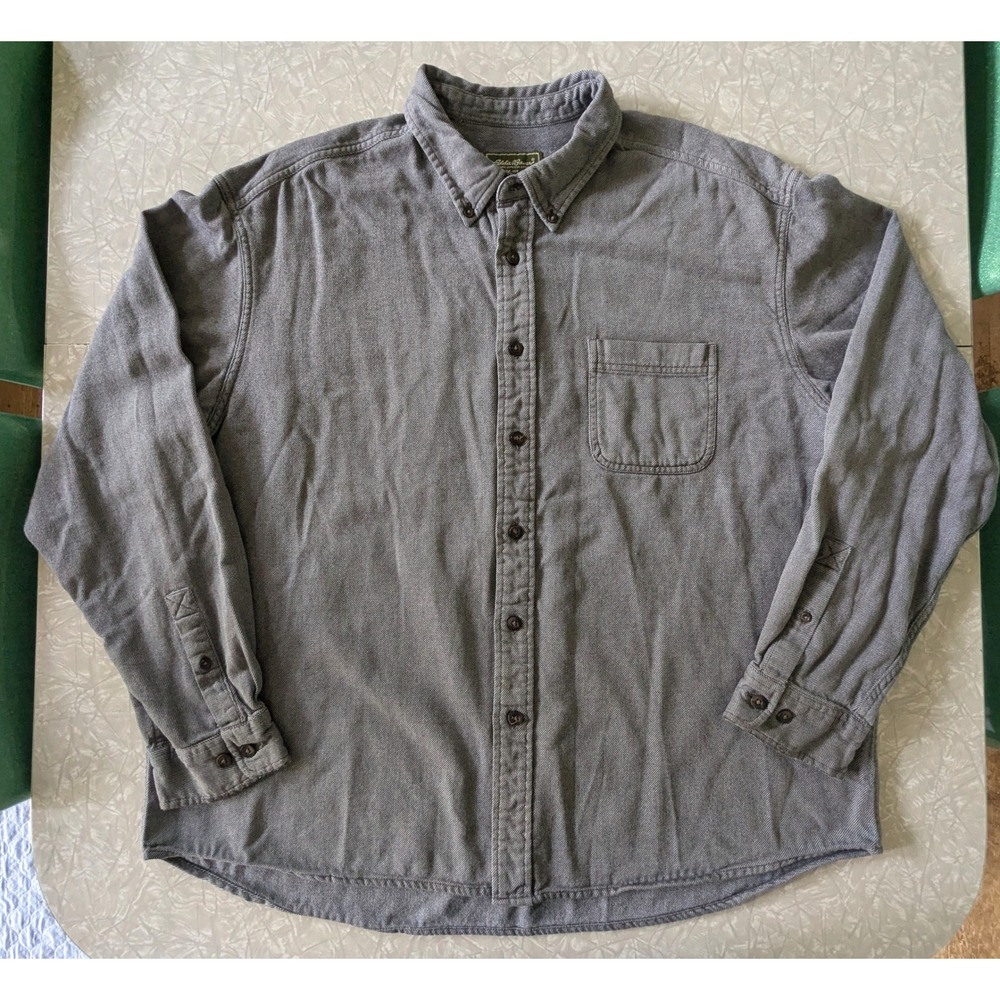 Eddie Bauer XXL Blue Gray Flannel Button Down Shirt Cotton Long Sleeve Pocket